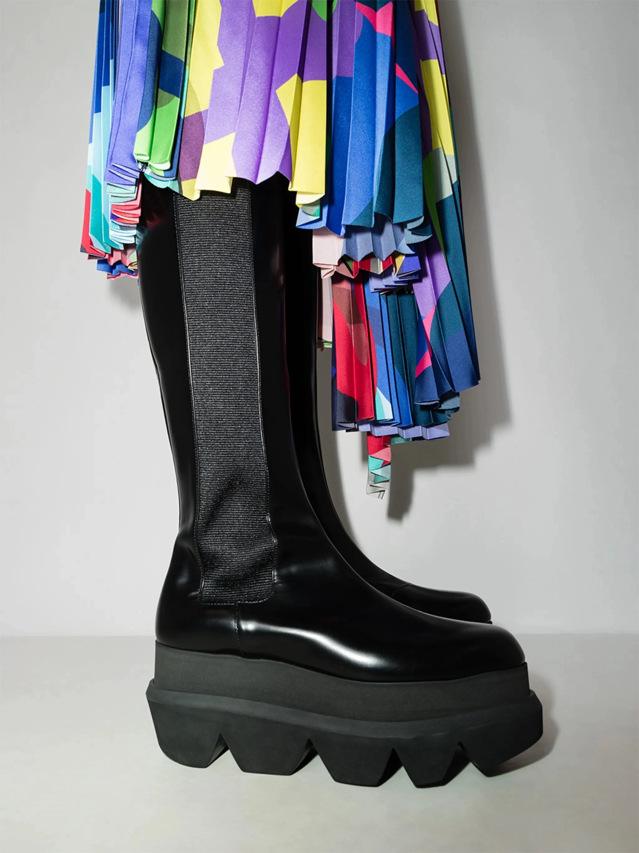 Stylish Waterproof Boots 85mm flatform leather knee-high boots