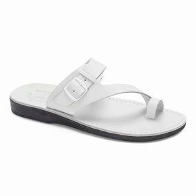 Slip On Sandals With Heels Abner - Leather Metal Buckle Sandal | White