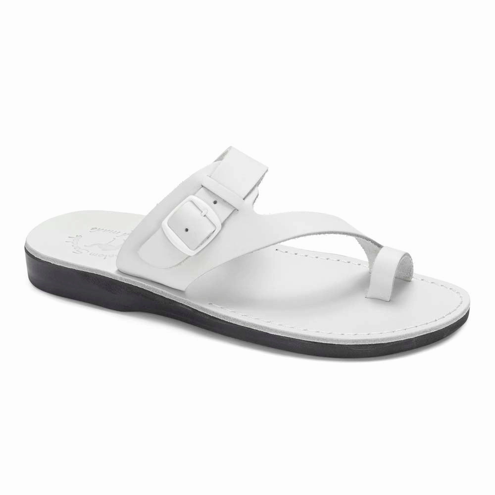 Abner - Leather Metal Buckle Sandal | White Unique Sandals
