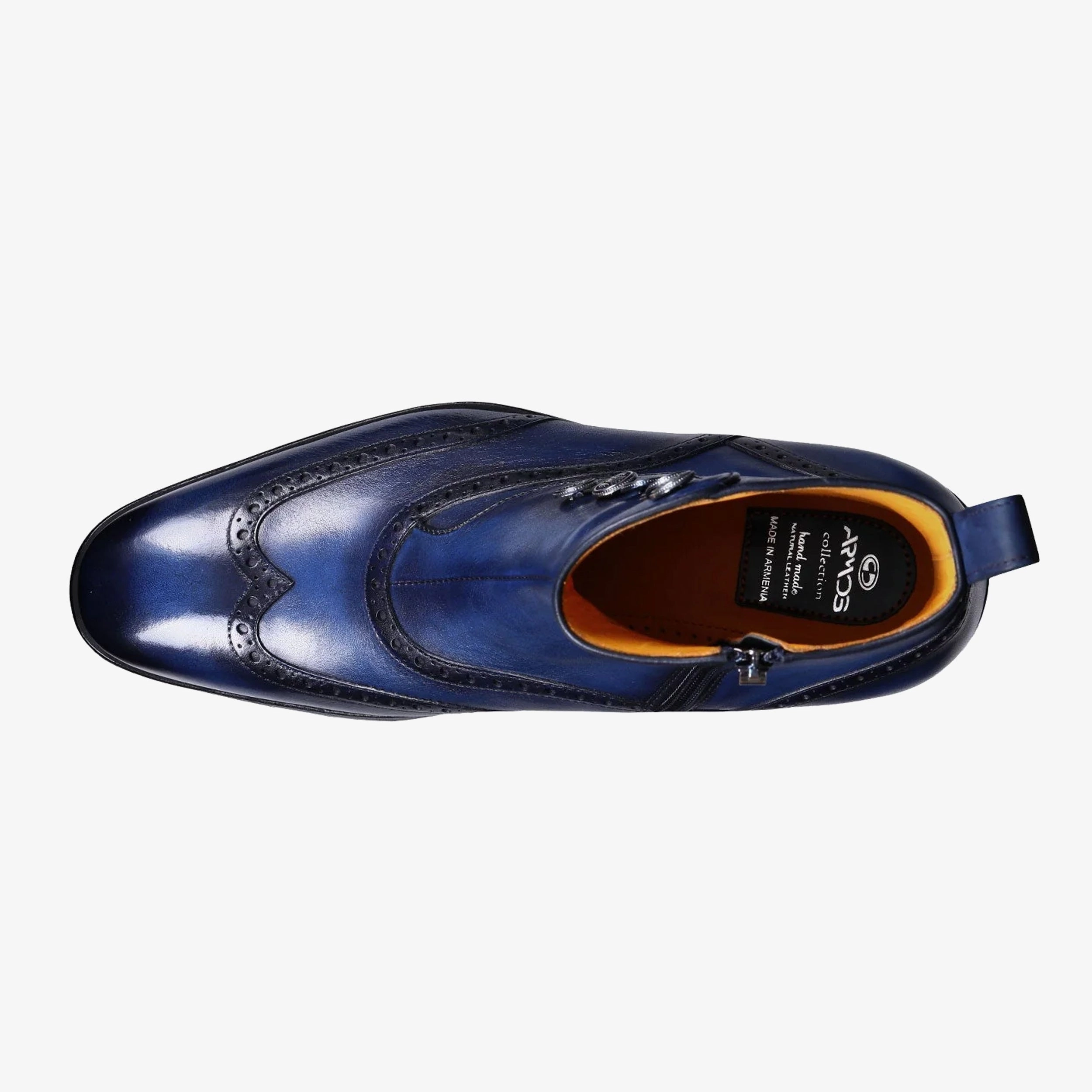 Men's Blue Leather Brogue Boot Stiletto Knee High Boots