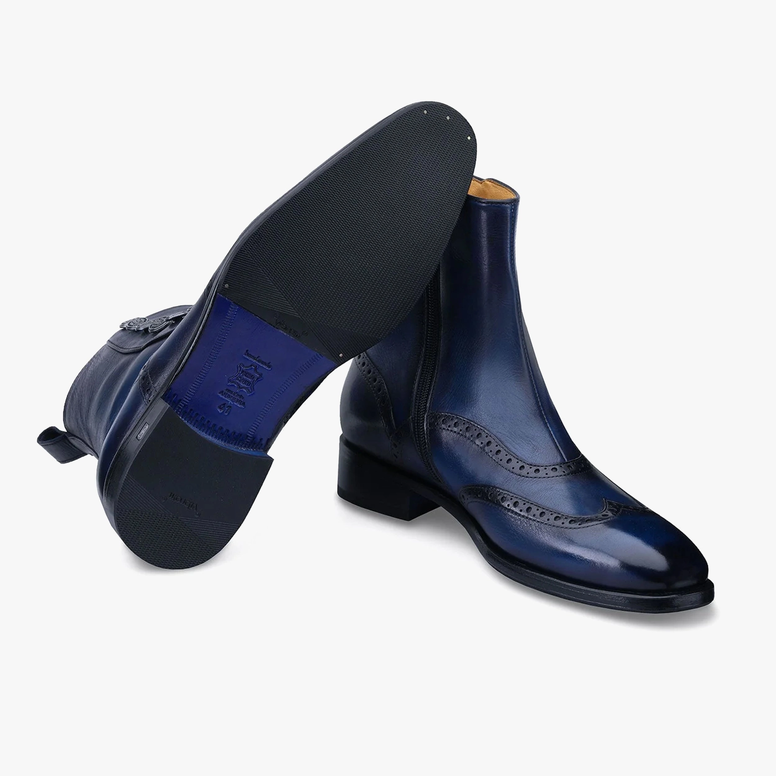 Casual Boots Men's Blue Leather Brogue Boot