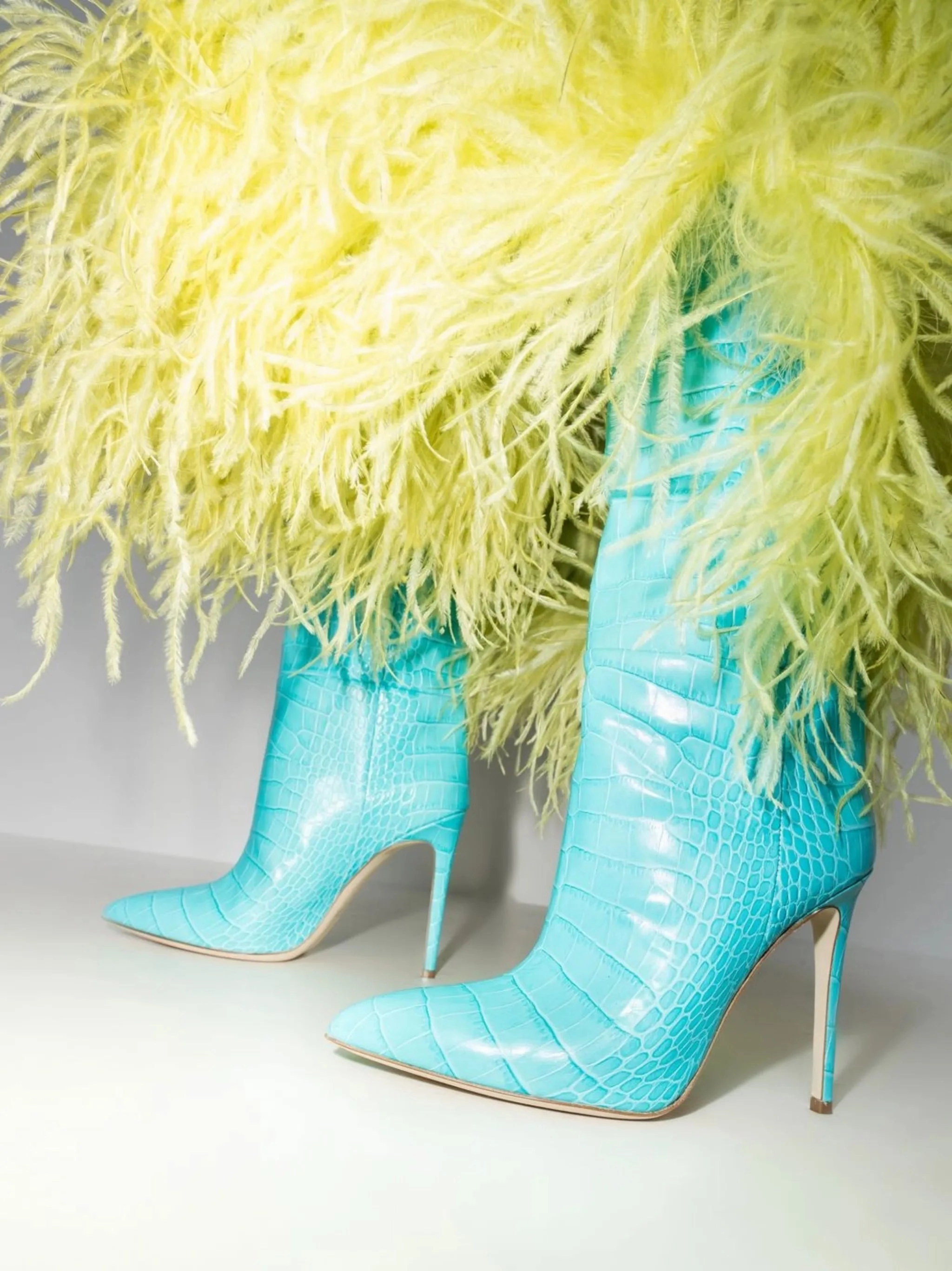 Knee High Faux Fur Boots 105mm crocodile-effect knee boots