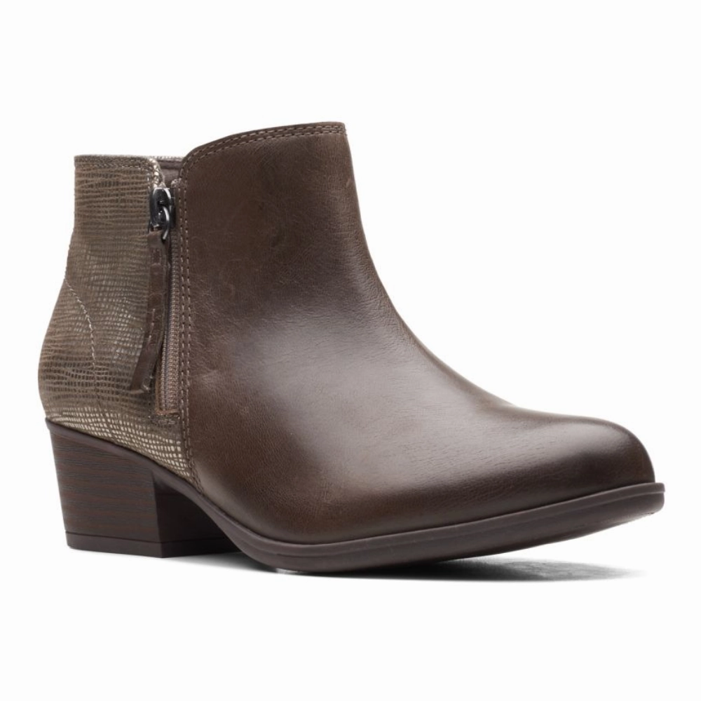 Clarks Adreena Hope Dark Taupe Leather Boot (Women's) Coach And Boots