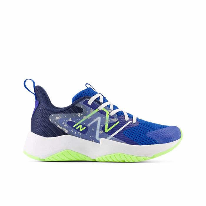 Big Boy New Balance Rave Run v2 Lace in Team Royal/Blue Oasis/Bleached Lime Glo Leopard Print Slip On Sneakers