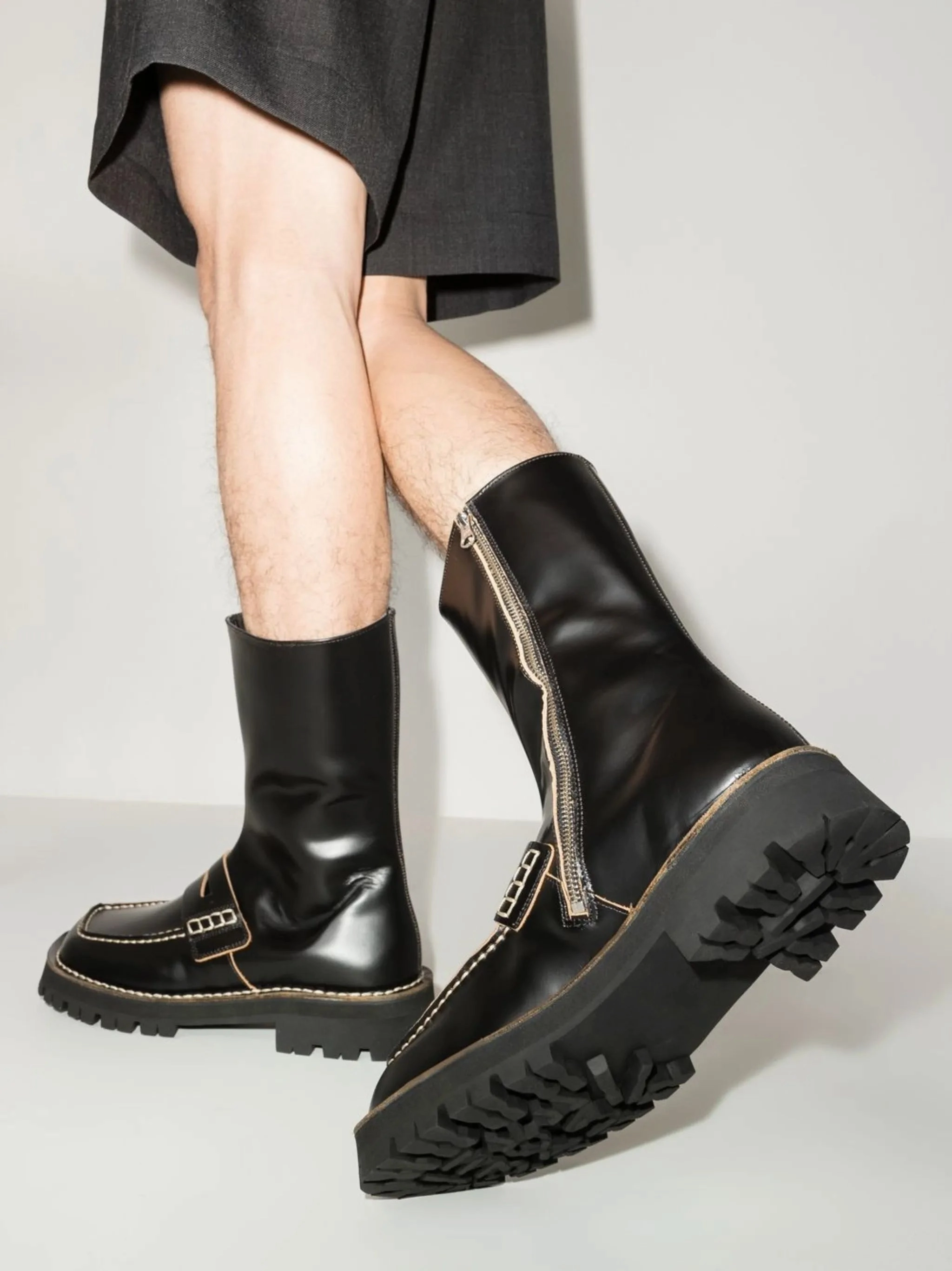 Fur Lace Up Boots chunky zip-up boots