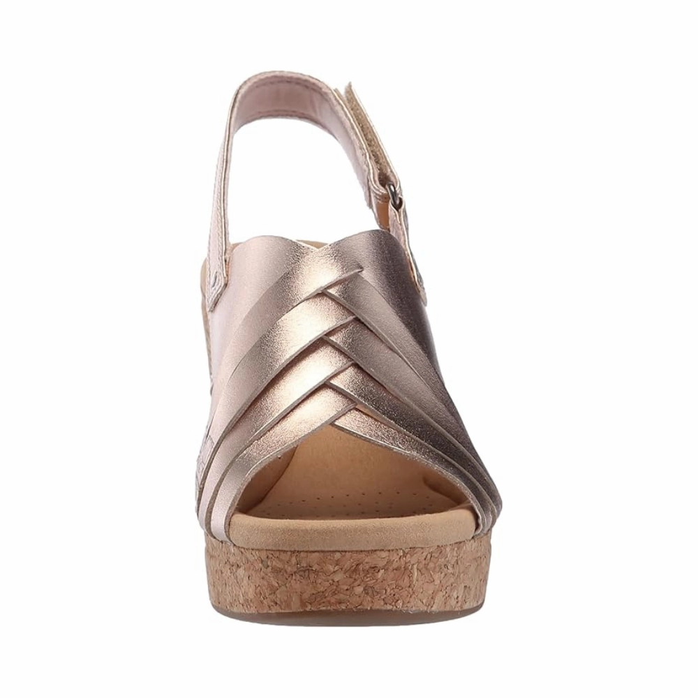 Clarks Giselle Glow Rose Gold Leather Wedge Sandals (Women's) Wooden Sandals Japanese