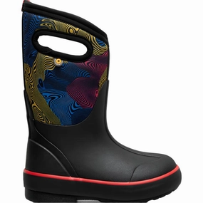 Classic II Warped Stripes Black Multi (Size 8c-5Y) Calf High Boots For Thick Calves