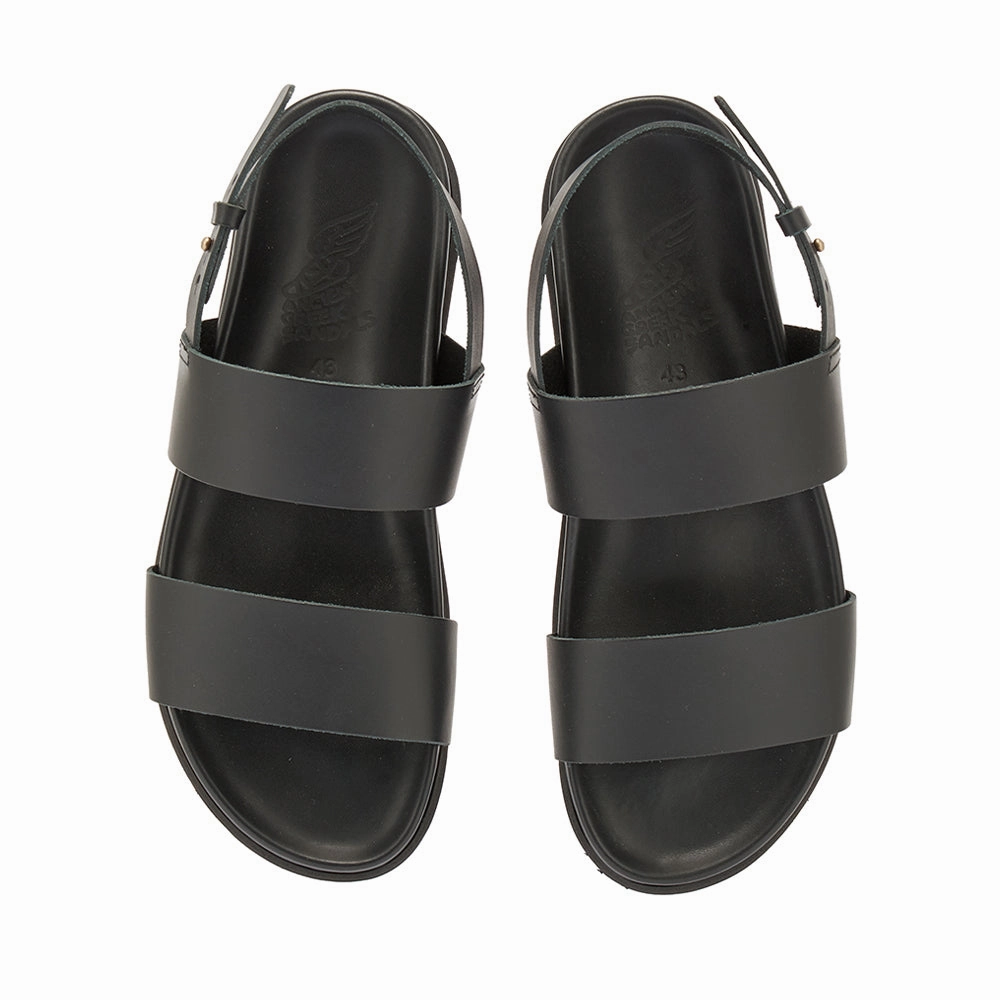 Dimos Black Leather Wedge Sandals