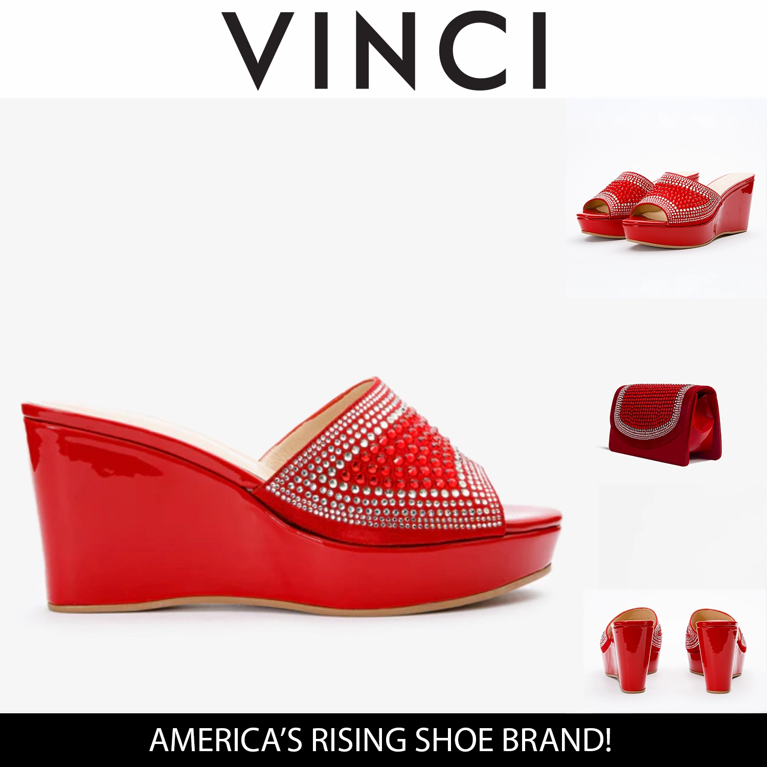 Summer Sandals 2024 The Barneveld Red Glitter Leather Wedge Heel Women Sandal