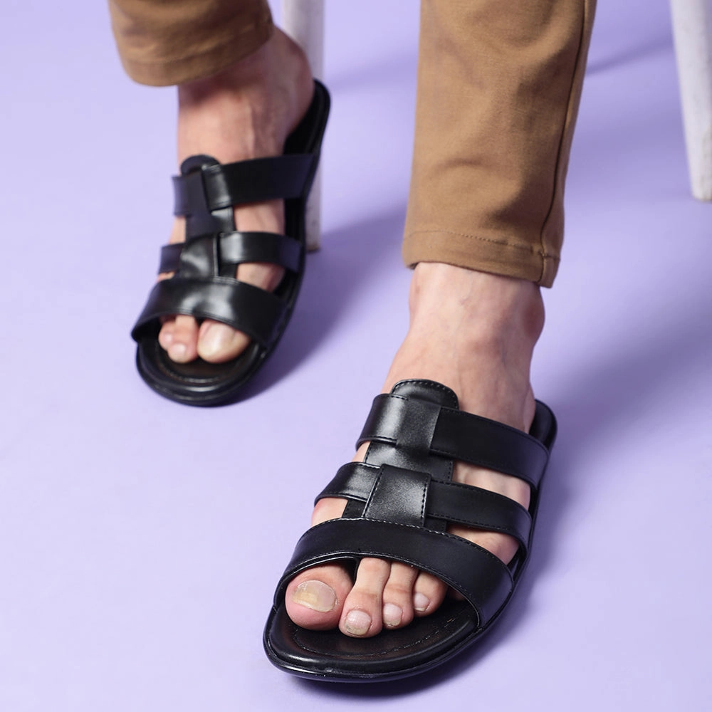 Coolers Casual (Black) Slippers For Men COOL99-3 By Liberty Posee Slippers