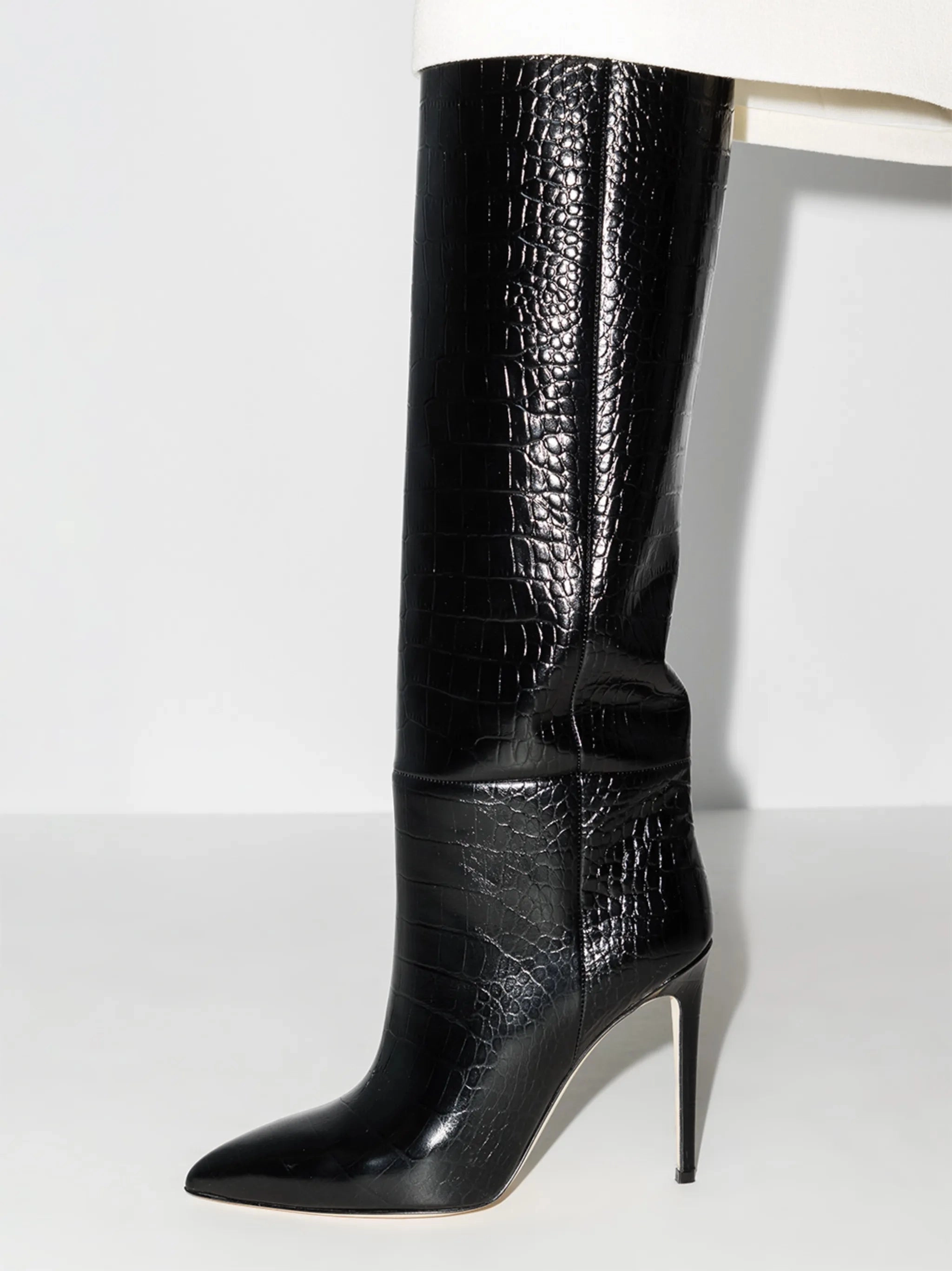 Ladies Black Boots Knee High crocodile-effect 105mm knee-high boots