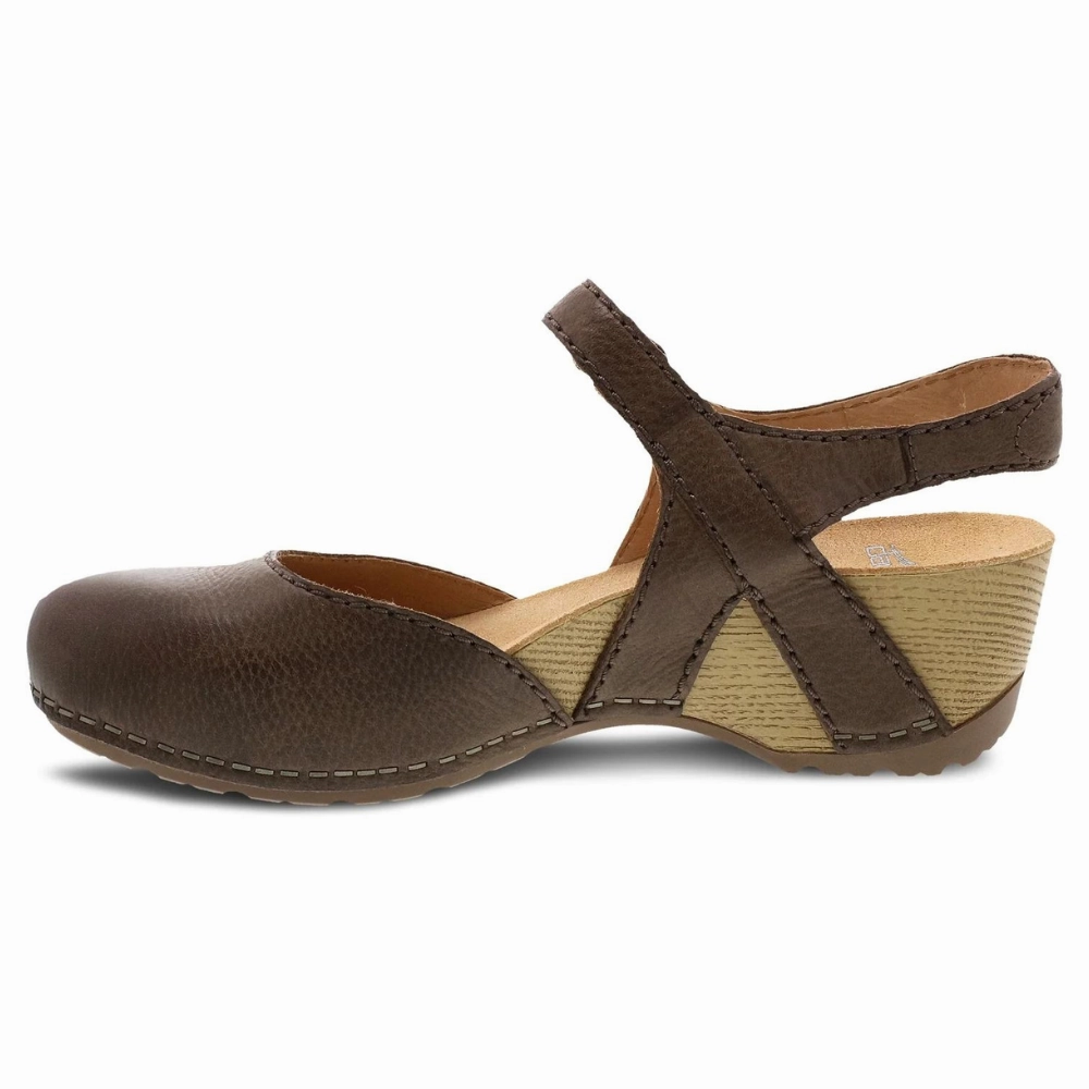 Sandals With Wide Width Dansko Tiffani Brown Milled Burnished Mary Jane (Women's)