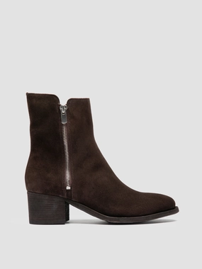 DENNER 103 - Dark Brown Suede Booties Flat Leather Boots