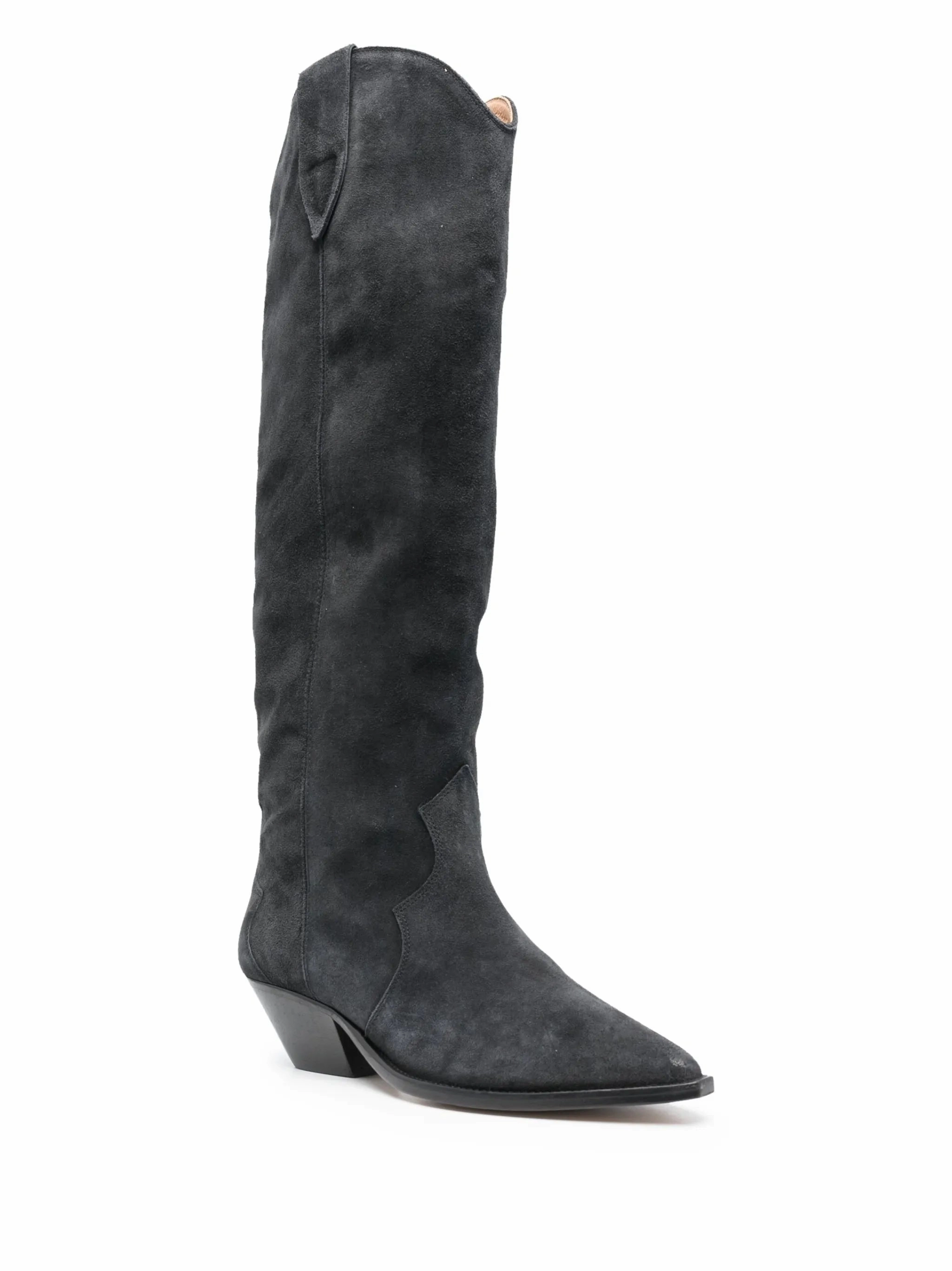 Black Lace Up Boots Denvee 50mm suede knee-high boots