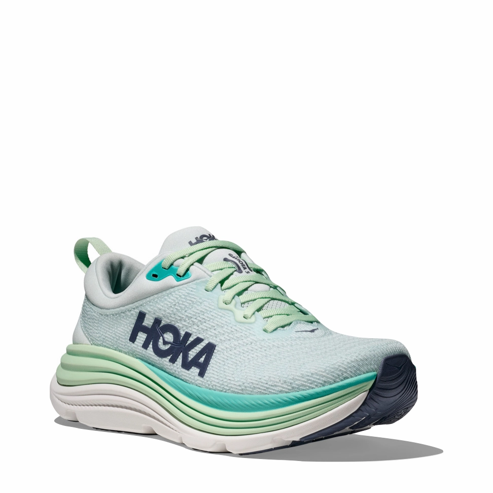 Clean Shoes Hoka Women's Gaviota 5 Running Sneaker in Snow Melt/Cielo Blue