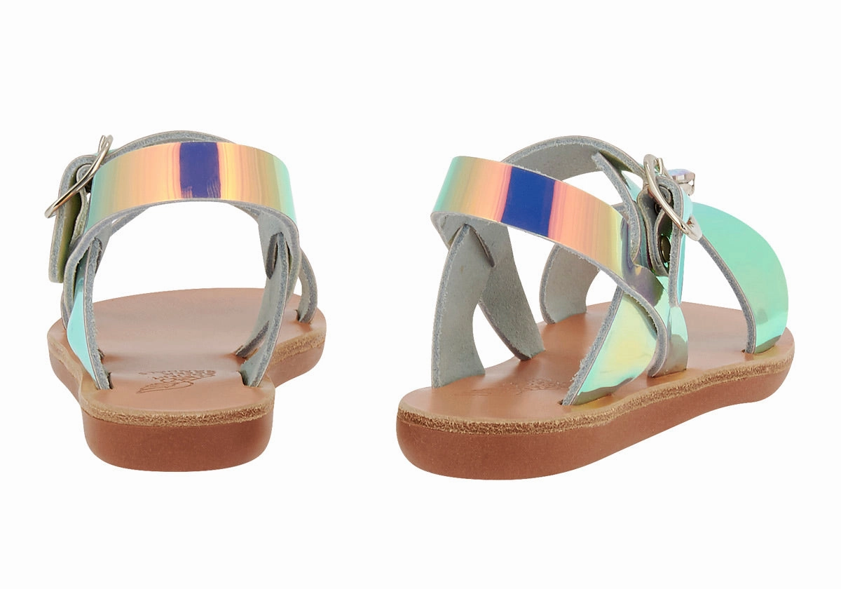 Wedge Heel Ankle Strap Sandals Little Poppy Soft  Iridescent Silver