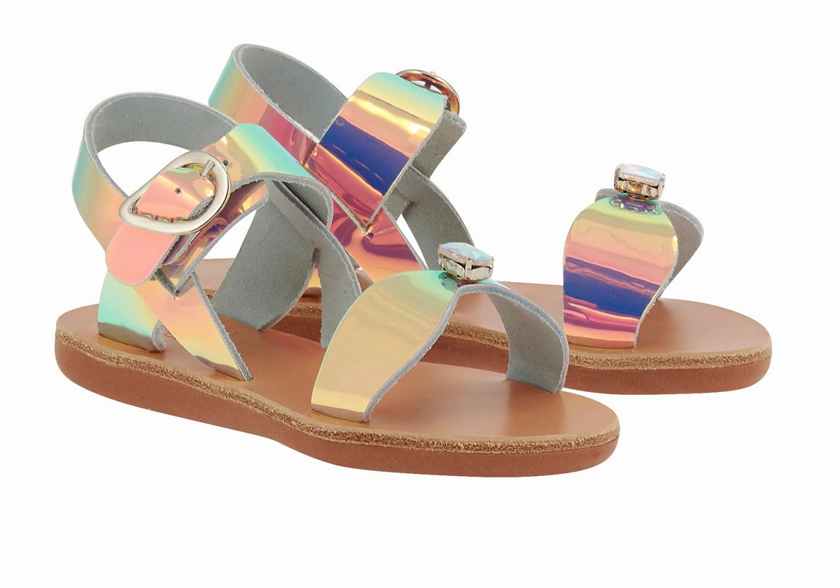 Leather Heeled Sandals Little Poppy Soft  Iridescent Silver