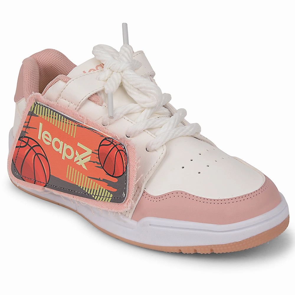 Leap7x Peach Casual Lacing Sneakers For Kids ENVY-2 By Liberty Marshmellow Sneakers