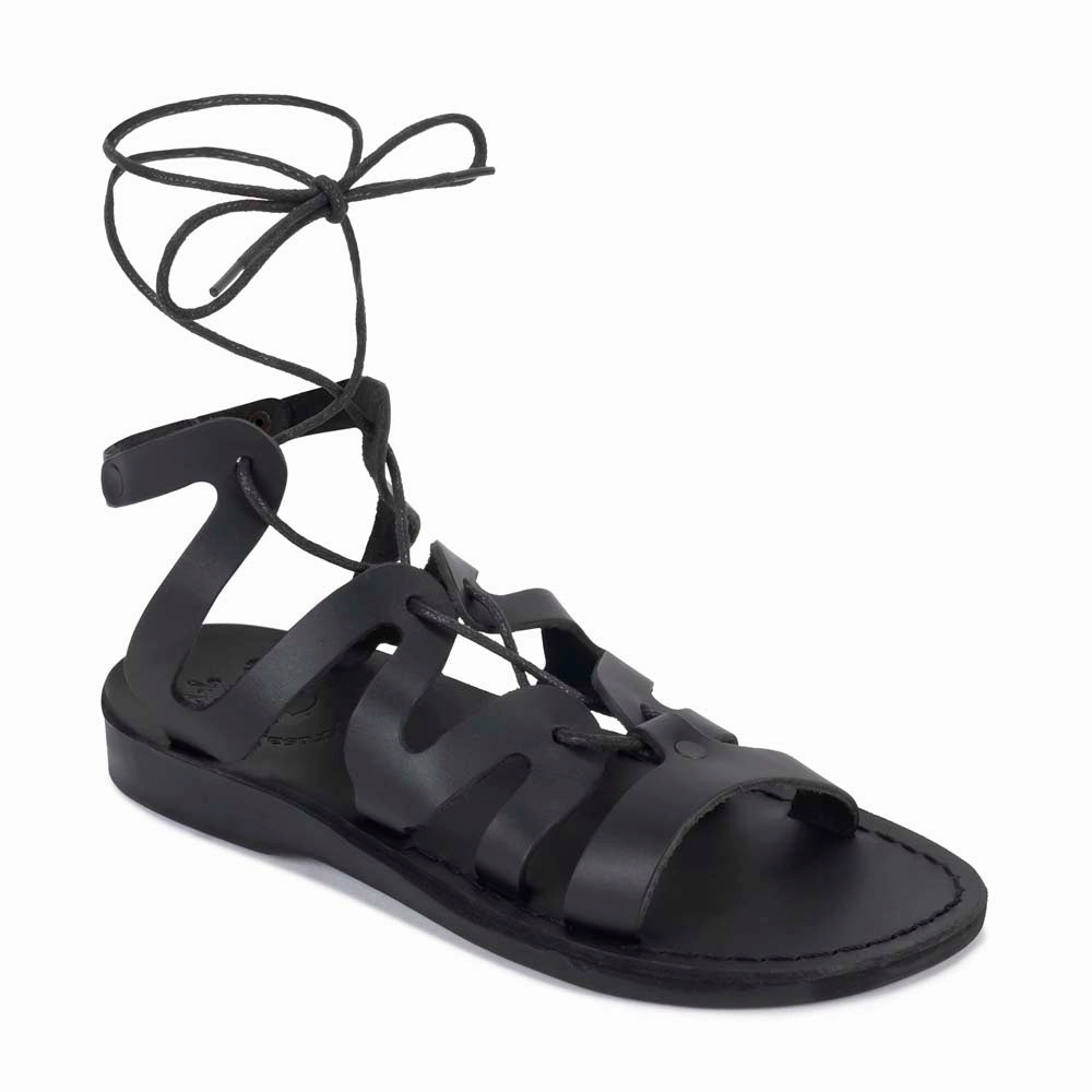 Emma - Leather Lace Up Sandal | Black Comfortable Dress Sandals