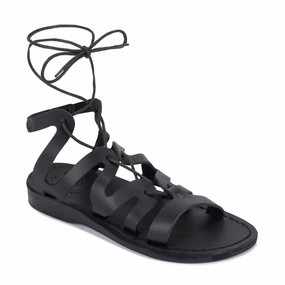 Emma - Leather Lace Up Sandal | Black Comfiest Sandals