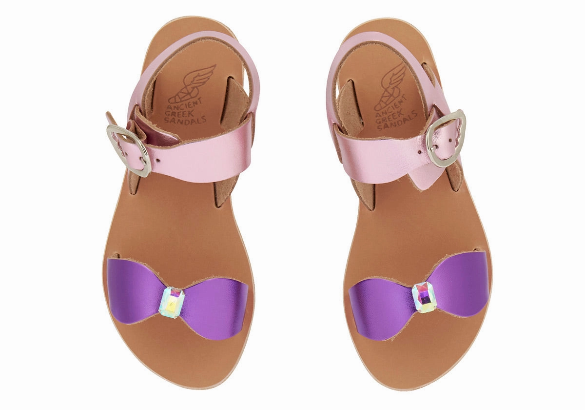 White Bridal Sandals Little Poppy Soft Metal Pink/Purple