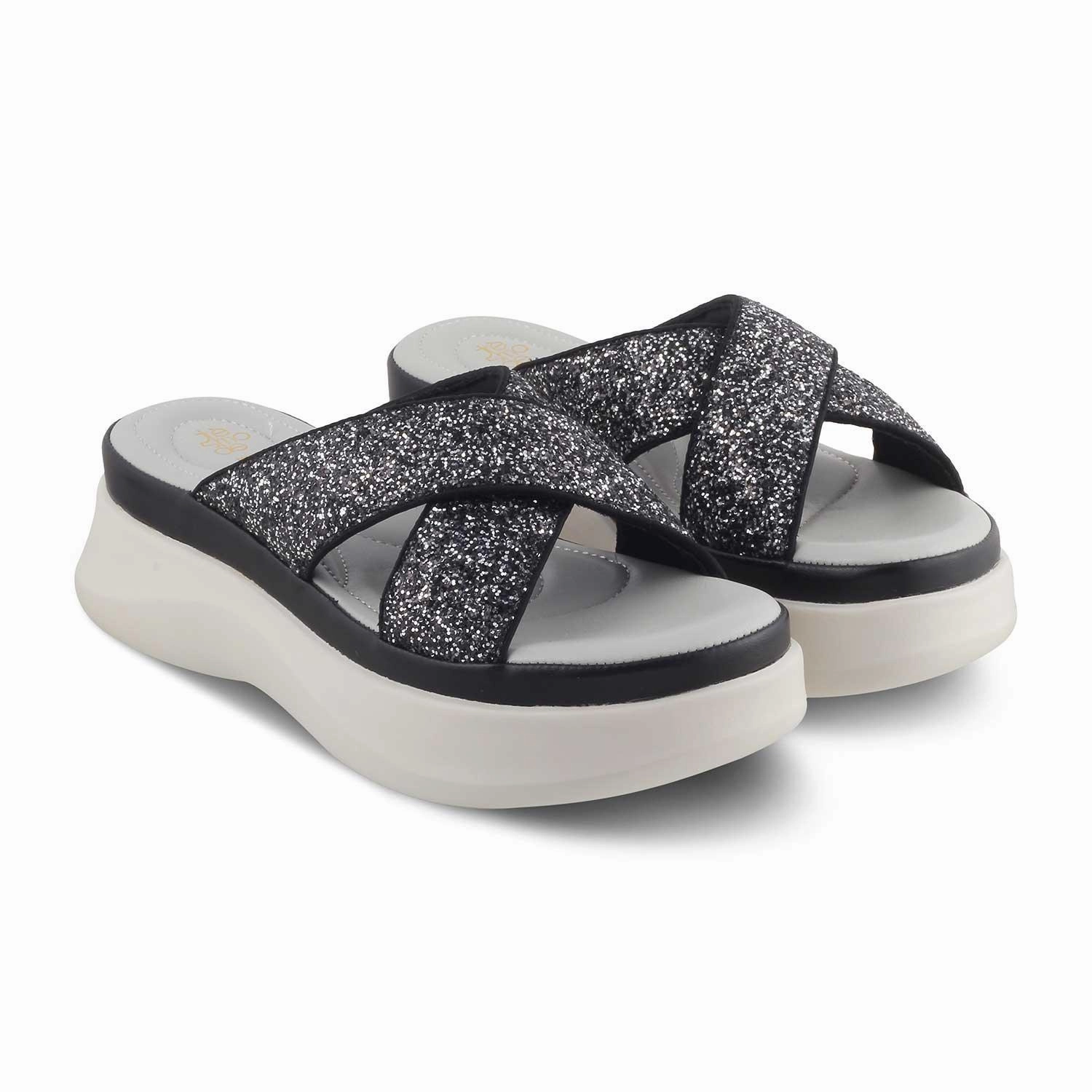 The Tonned Black Women's Dress Wedge Sandals Tresmode Yoga Mat Sandals