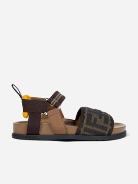 Sandals Born Fendi Girls FF Jacqaurd Logo Sandals in Brown