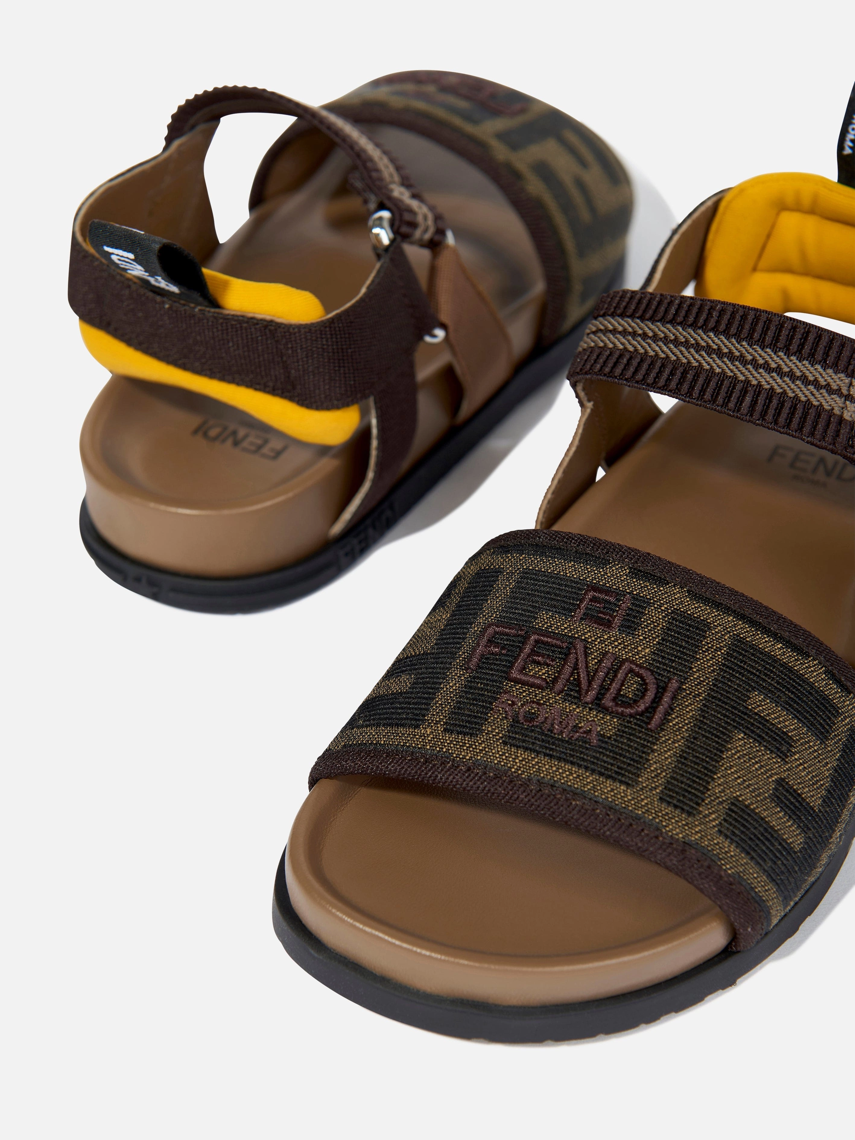 Fendi Girls FF Jacqaurd Logo Sandals in Brown Best Sandals For Comfort