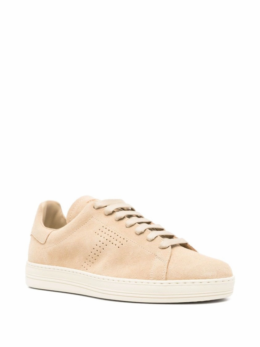 Beige Suede Sneakers With Perforated Logo Detail Water Sneakers