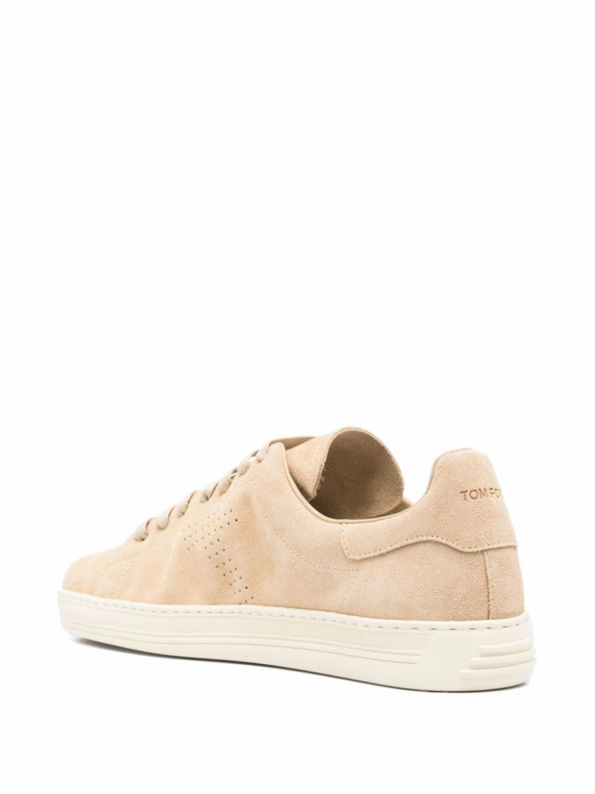 Og Sneakers Beige Suede Sneakers With Perforated Logo Detail