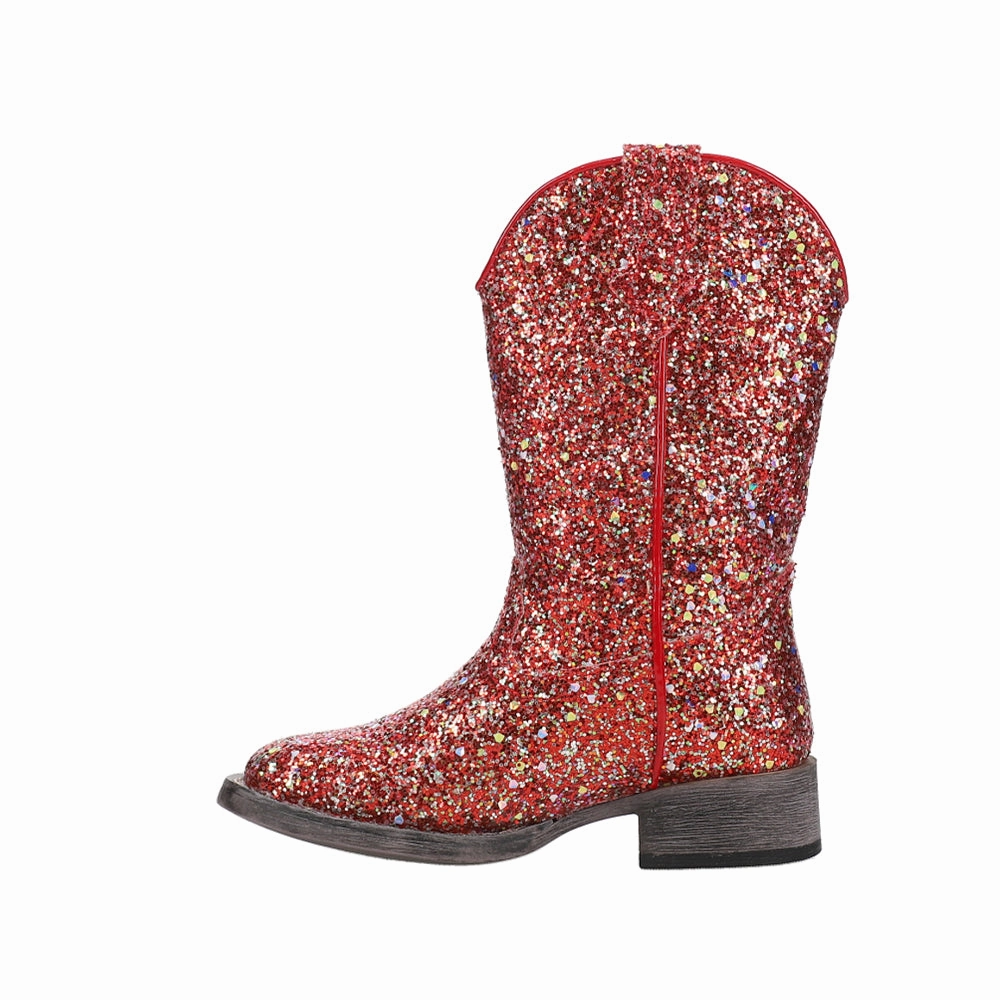 Stiletto Heel Boots Glitter Galore Square Toe Pull On Cowboy Boots (Little Kid)