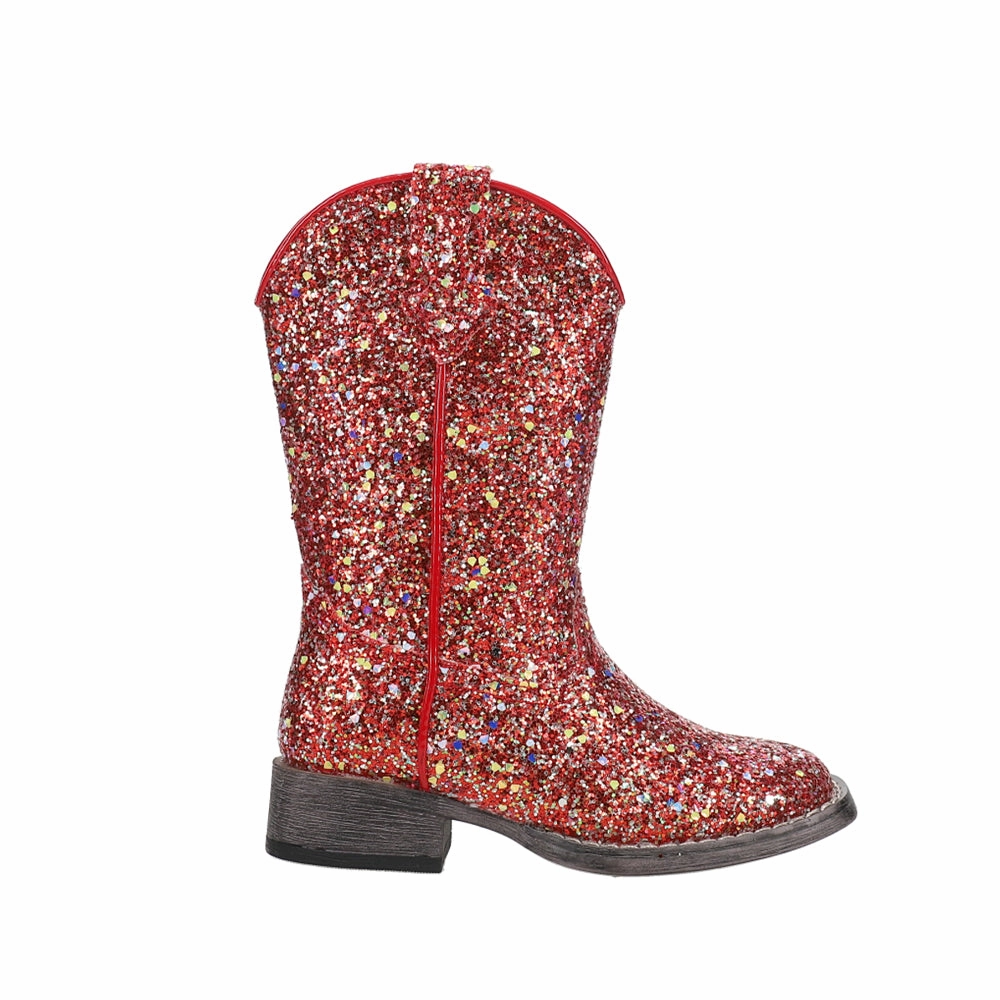 Glitter Galore Square Toe Pull On Cowboy Boots (Little Kid) Real Cowboy Boots