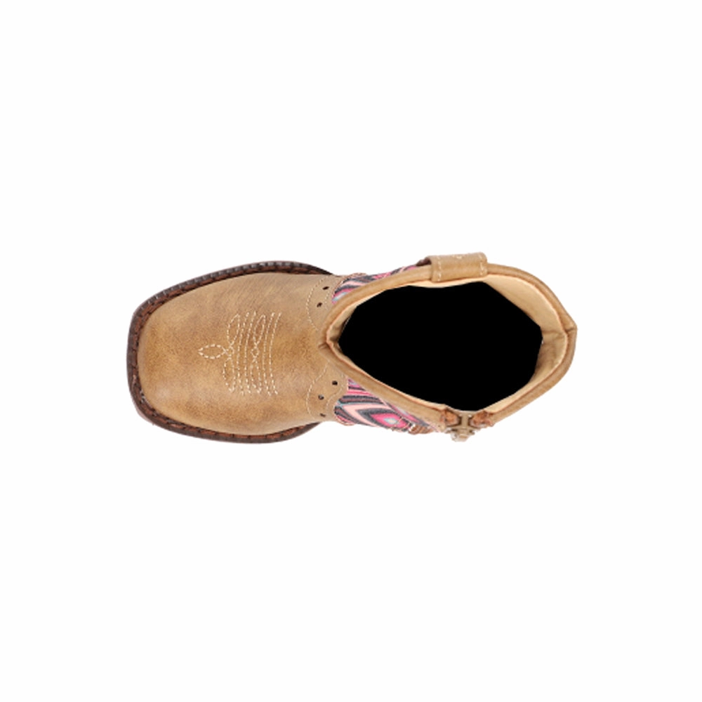 Glitter Geo Square Toe Cowboy Boots (Toddler) Brown Ankle Boots Leather