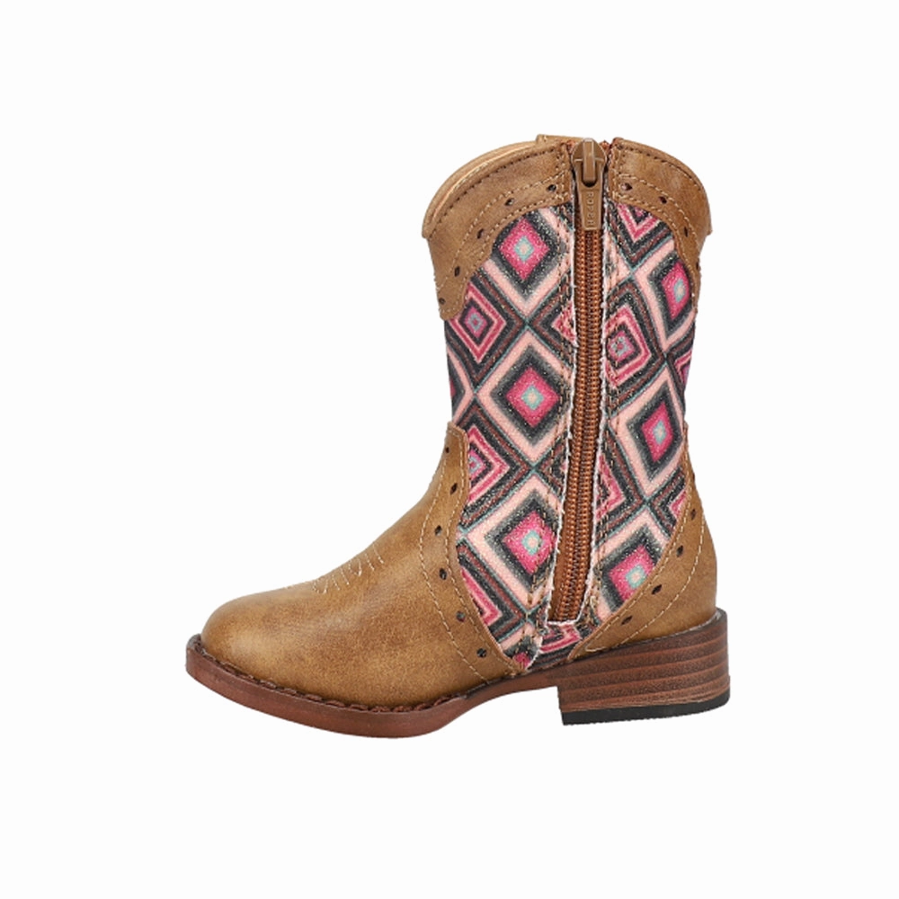 Snake Resistant Boots Glitter Geo Square Toe Cowboy Boots (Toddler)