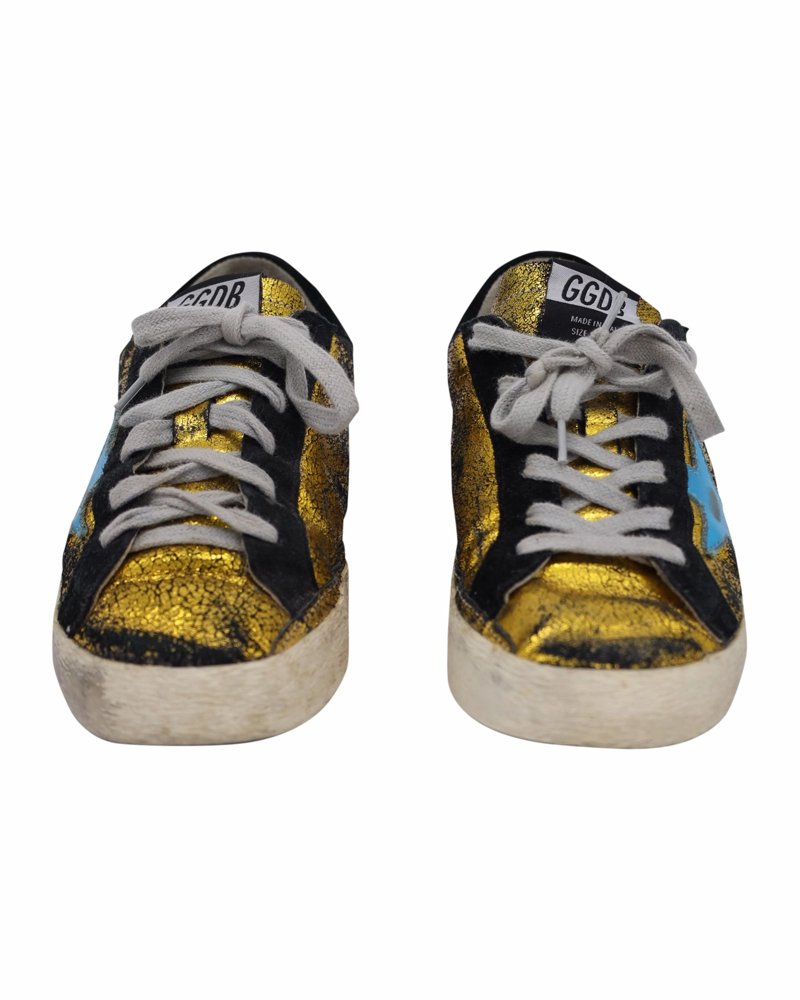 Designer Sneakers On Sale Golden Goose Crinkled Superstar Sneakers in Gold Leather