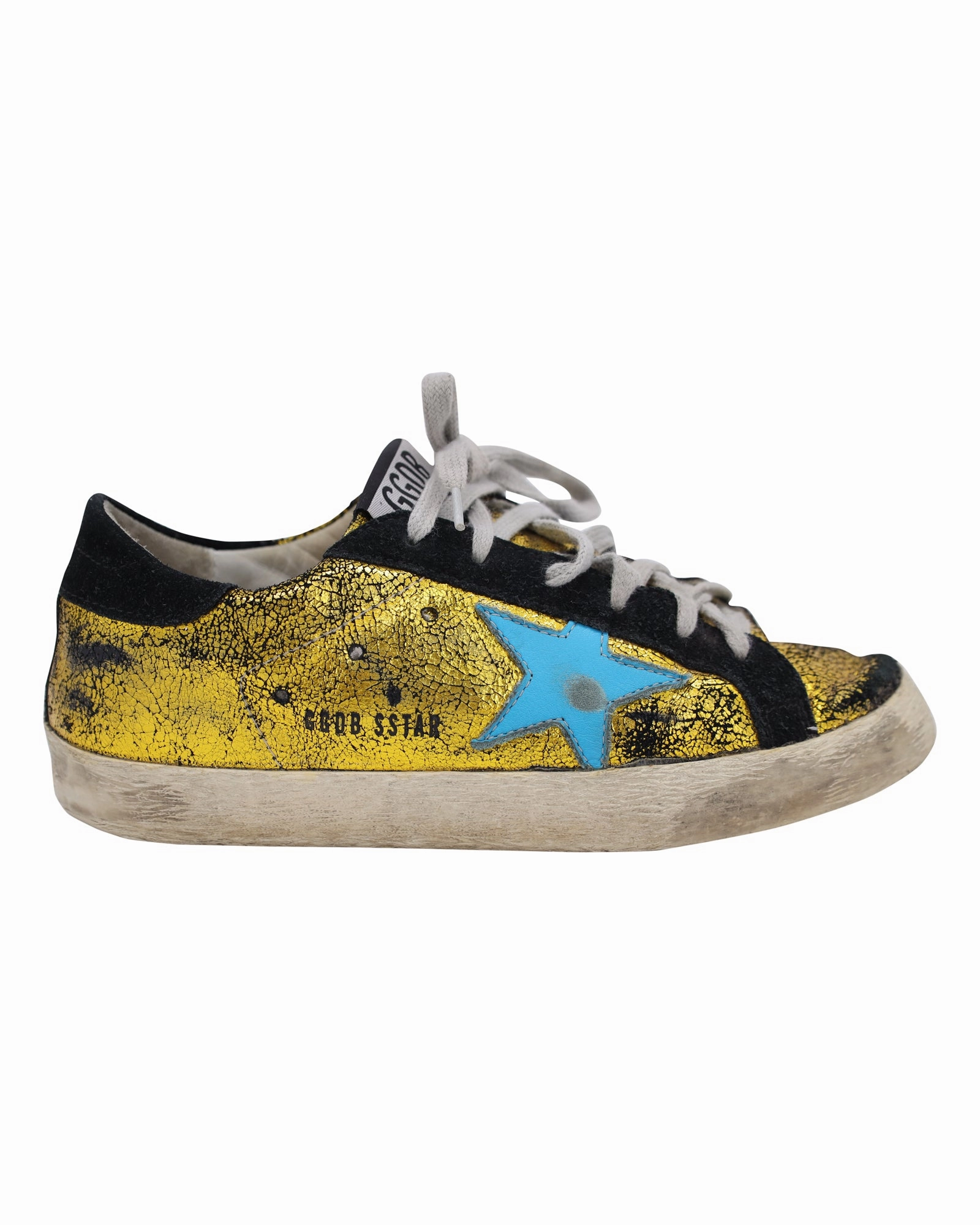 Golden Goose Crinkled Superstar Sneakers in Gold Leather Bright Sneakers
