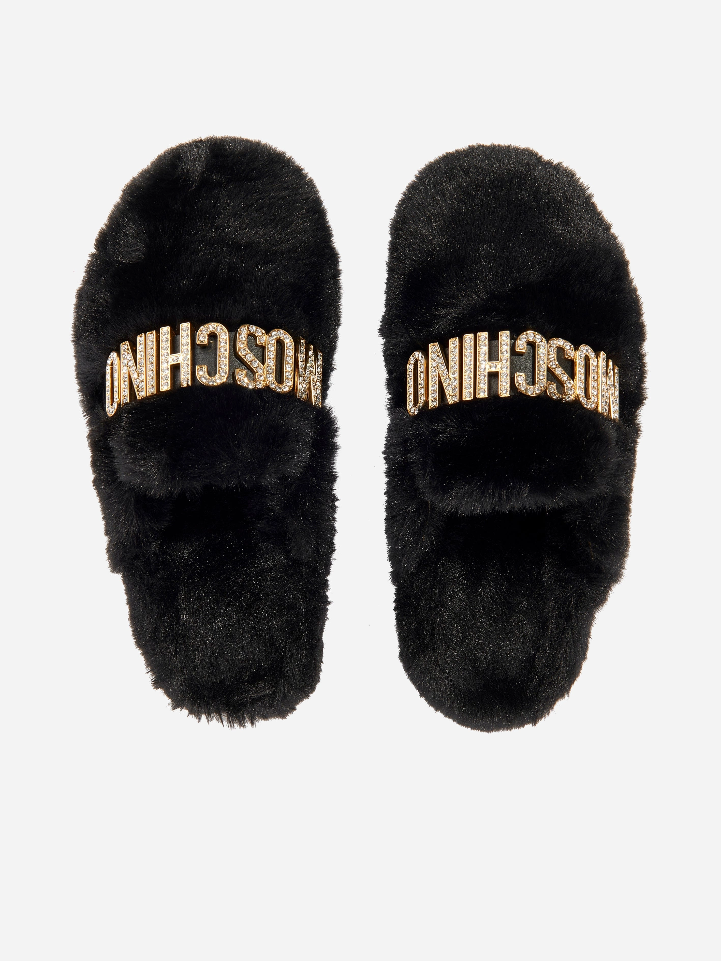 Ozark Trail Slippers Moschino Girls Faux Fur Logo Slippers in Black