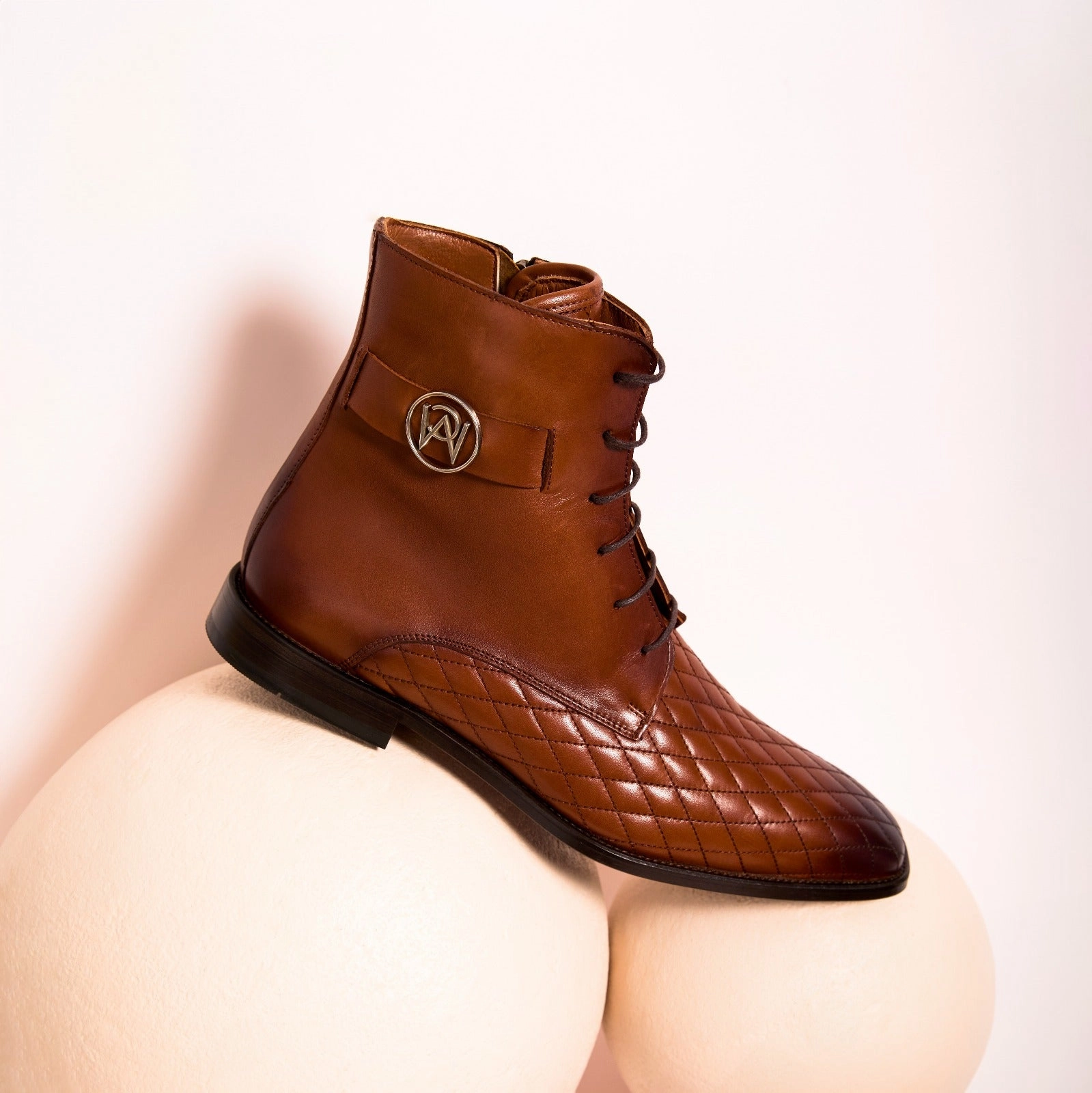 The Zeus Brown Leather Lace-Up Men Boot with a Zipper Flat Over The Knee Boots