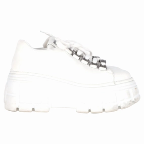 Miu Miu Platform Lace-Up Sneakers in White Leather Best Sneakers For Bad Feet