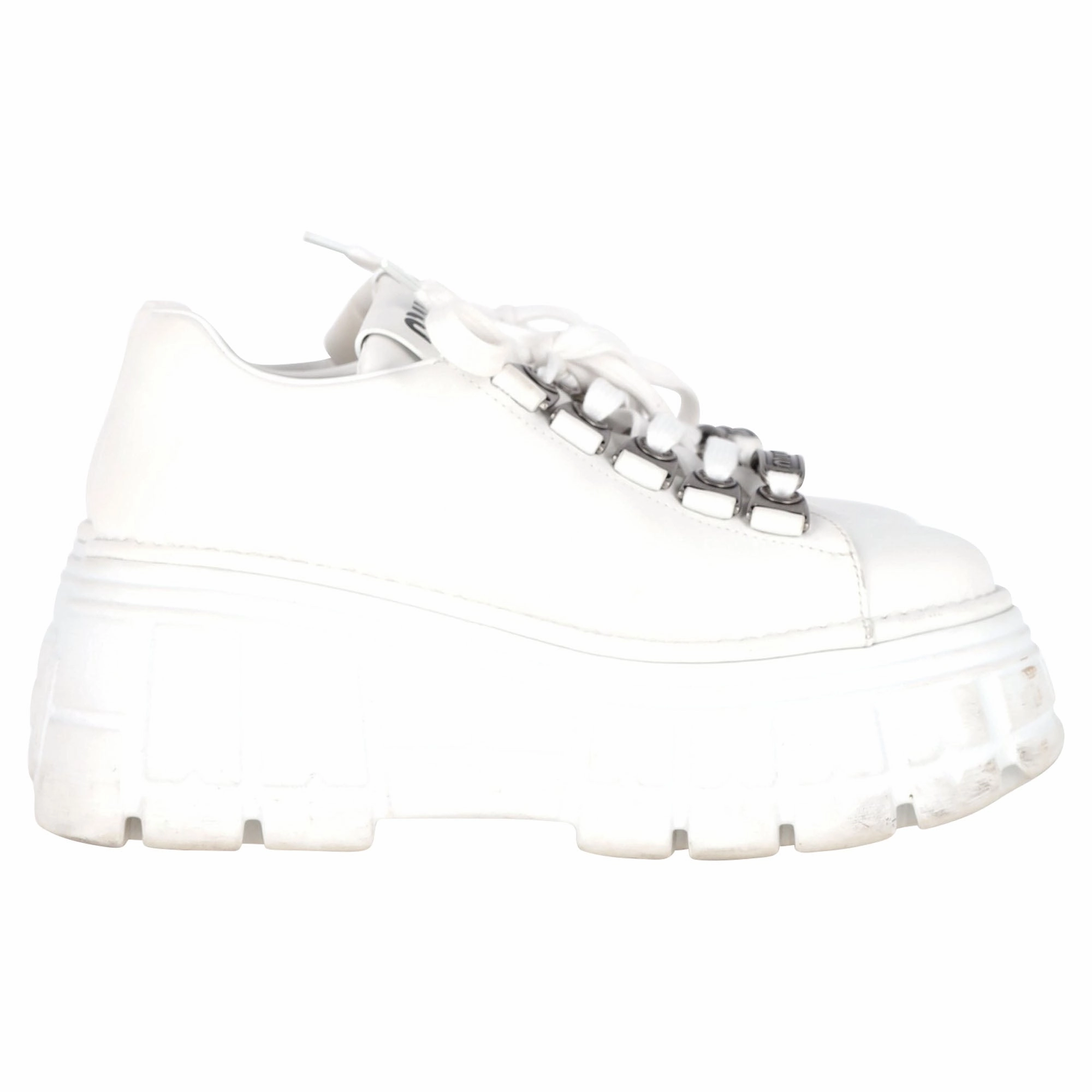 Payless Sneakers Miu Miu Platform Lace-Up Sneakers in White Leather