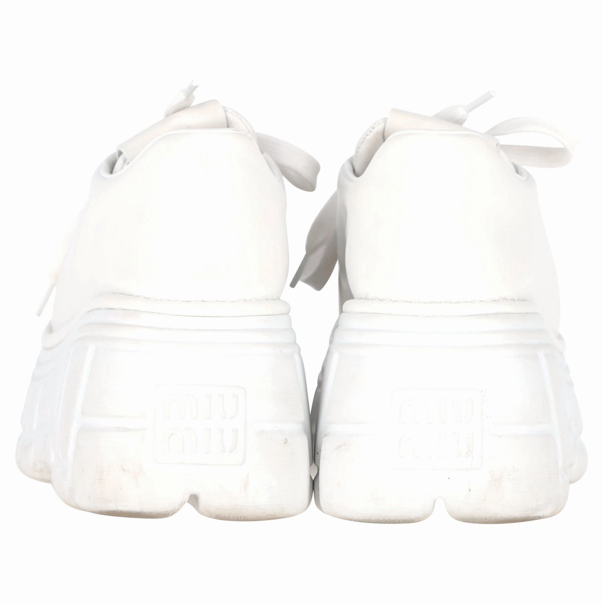 Best Sneakers For Walking All Day Miu Miu Platform Lace-Up Sneakers in White Leather