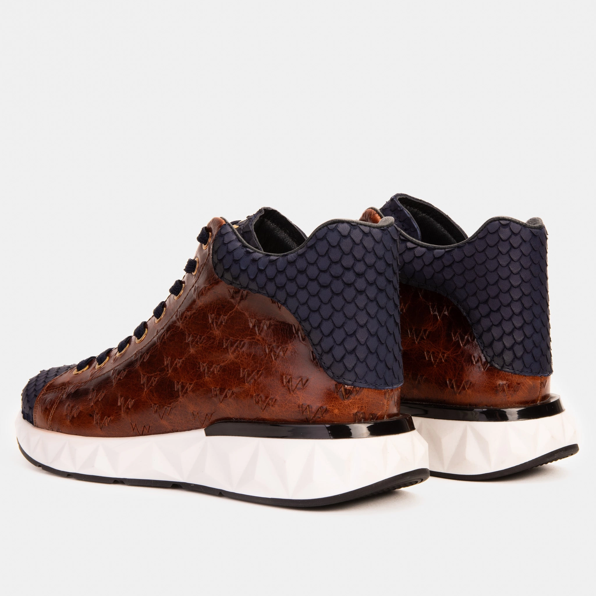 The Caesars Brown & Navy Leather High-Top Men Sneaker Western Wear And Boots