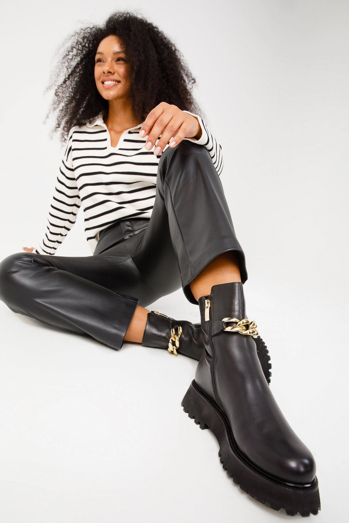 The Nassau Black Leather Ankle Women Boot Round Toe Boots