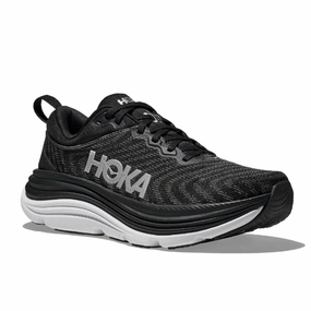 HOKA Men's Gaviota 5 (Medium Width) Black / White Leather Casual Dress Shoes