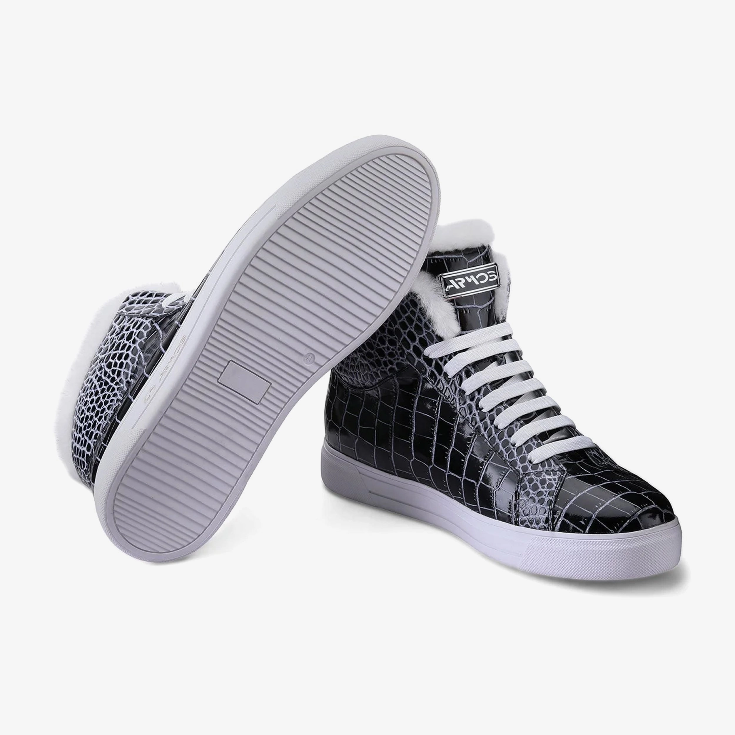 Boots For Dirt Bike Riding Men's Black & White Fur-Lined Sneaker