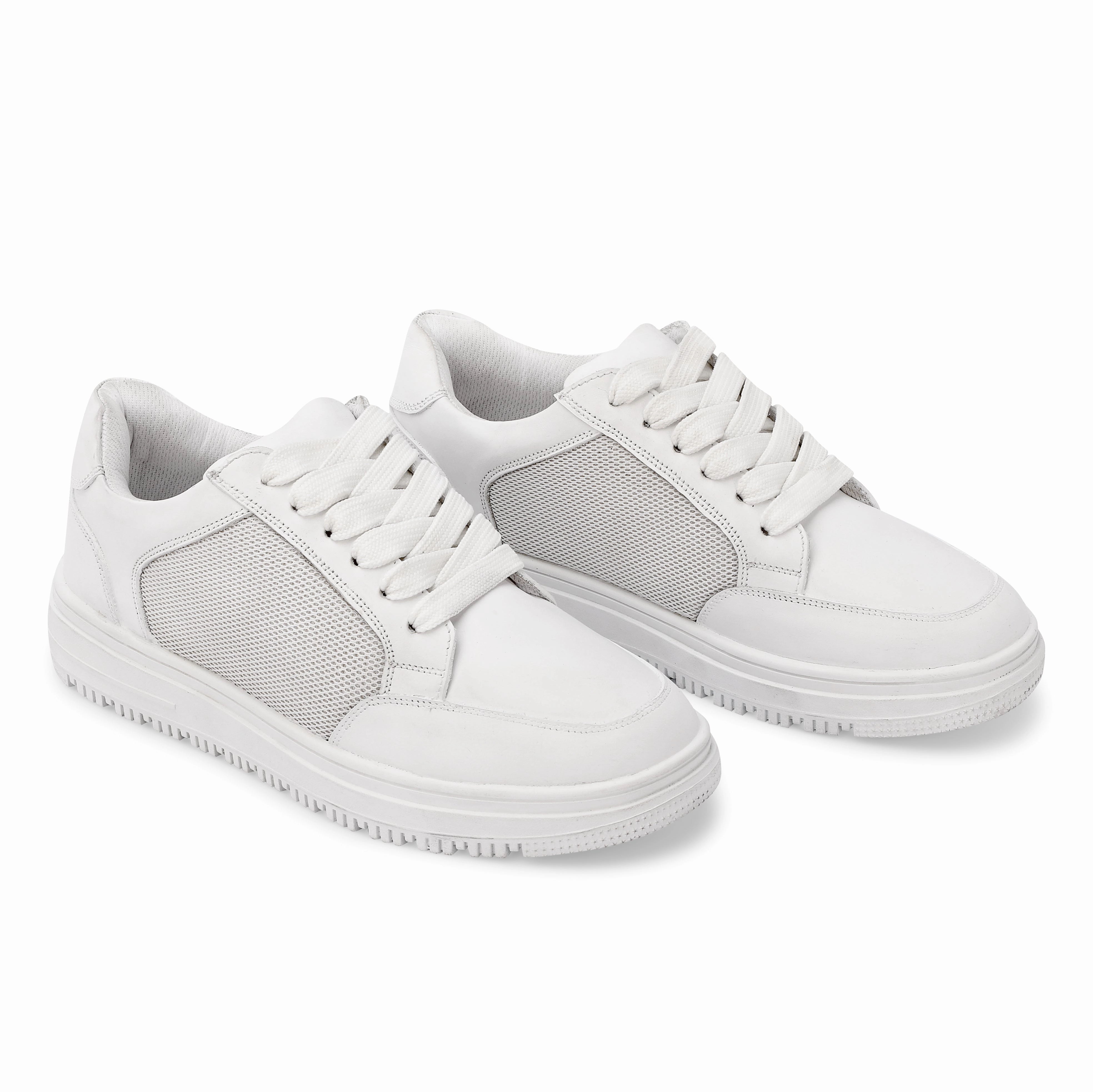 Sneakers In Leather Ivory Mesh