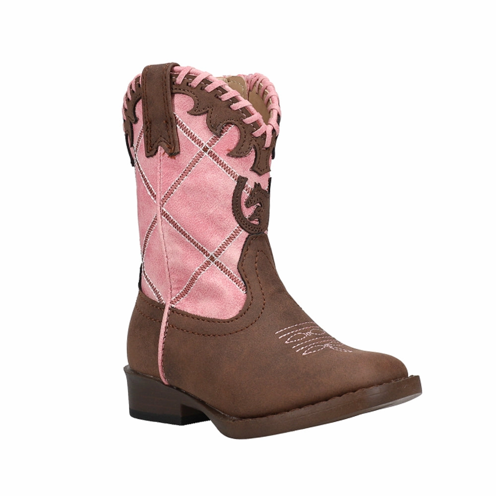 Lacy Checkered Square Toe Cowboy Boots (Toddler) Tall Leather Boots