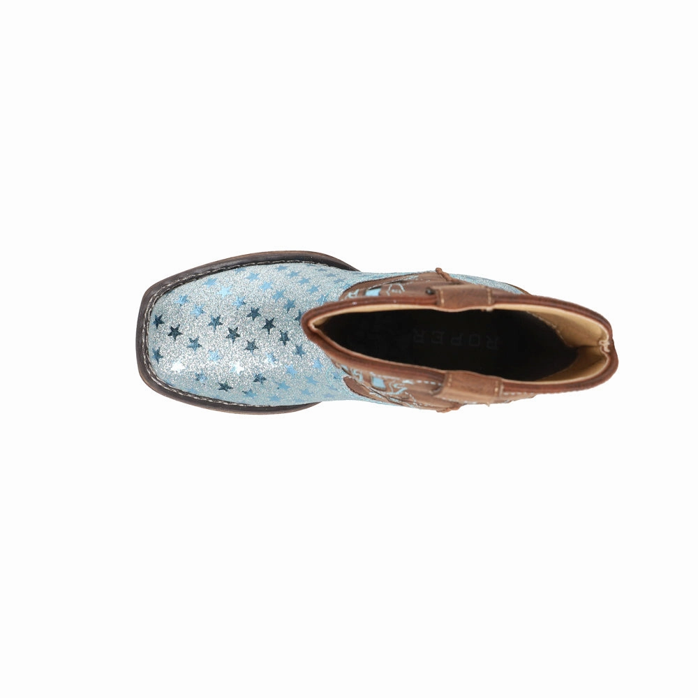 Starlet Tooled Inlay Square Toe Cowboy Boots (Little Kid) Met Guard Steel Toe Boots