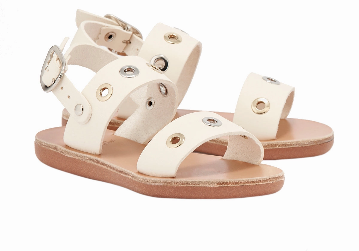 Little Clio Eyelets Soft Off White Samurai Sandals