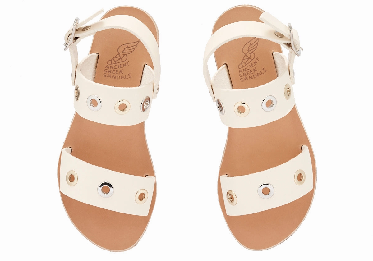 Little Clio Eyelets Soft Off White Tights With Sandals
